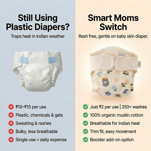 Pack of 5 Organic Crinkled Muslin Diaper with Cotton Pads