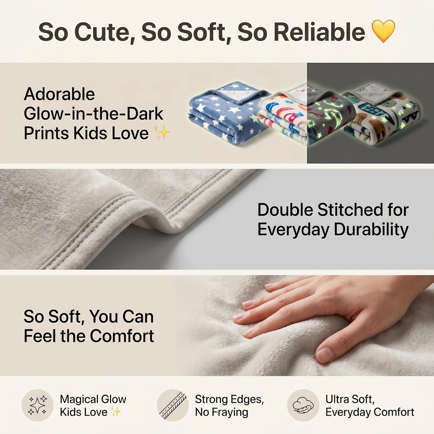 Glow in the Dark Kids Blanket | 300 GSM Flannel Fleece Throw | Magical Luminous Cartoon Star Night Sky Blanket | Gift for Boys & Girls Aged 3-10 Years |130 x 150 cm, Luminous Star Prints - KinderBloom