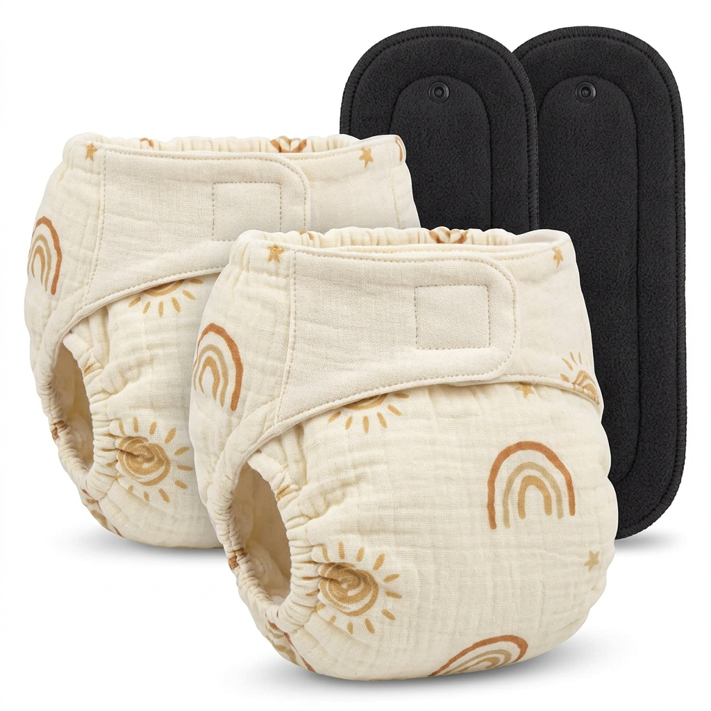 Pack 2 Organic Bamboo Charcoal Pad with Crinkled Muslin diaper