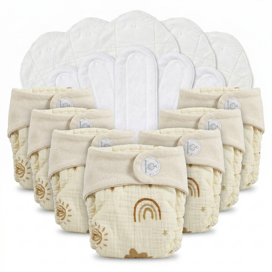 Pack of 6 Organic Crinckled Muslin Diaper with Cotton pad and Booster Pad