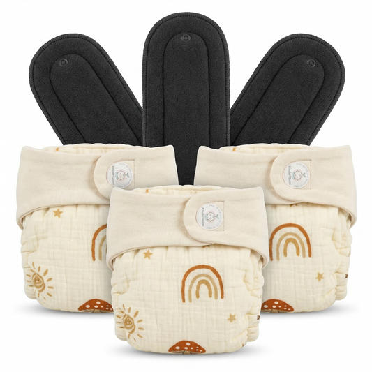 Pack 3 Organic Bamboo Charcoal Pad with Crinkled Muslin diaper