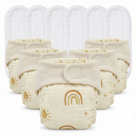 Pack of 5 Organic Crinkled Muslin Diaper with Cotton Pads
