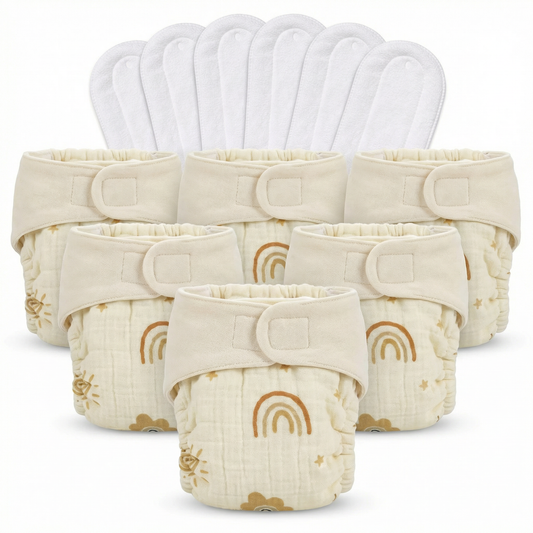 Pack of 6 Organic Crinkled Muslin Diaper with Cotton Pads