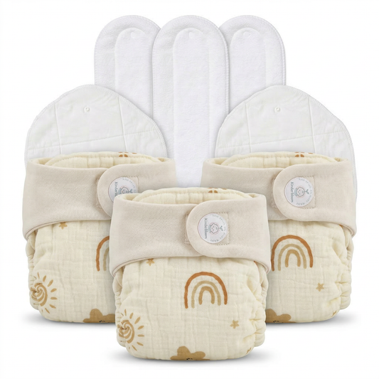Pack of 3 Organic Crinckled Muslin Diaper with Cotton pad and Booster Pad