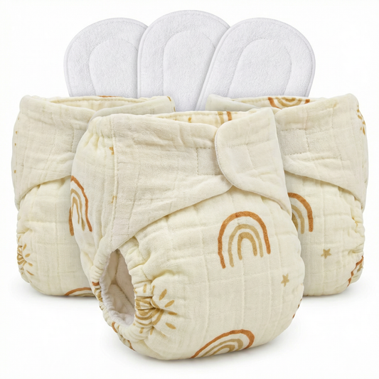 Pack of 2 Organic Crinckled Muslin Diaper with Cotton Pads