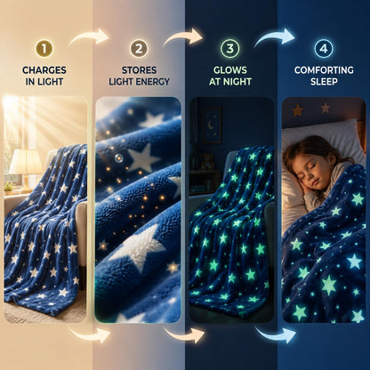 Glow in the Dark Kids Blanket | 300 GSM Flannel Fleece Throw | Magical Luminous Cartoon Star Night Sky Blanket | Gift for Boys & Girls Aged 3-10 Years |130 x 150 cm, Luminous Star Prints - KinderBloom