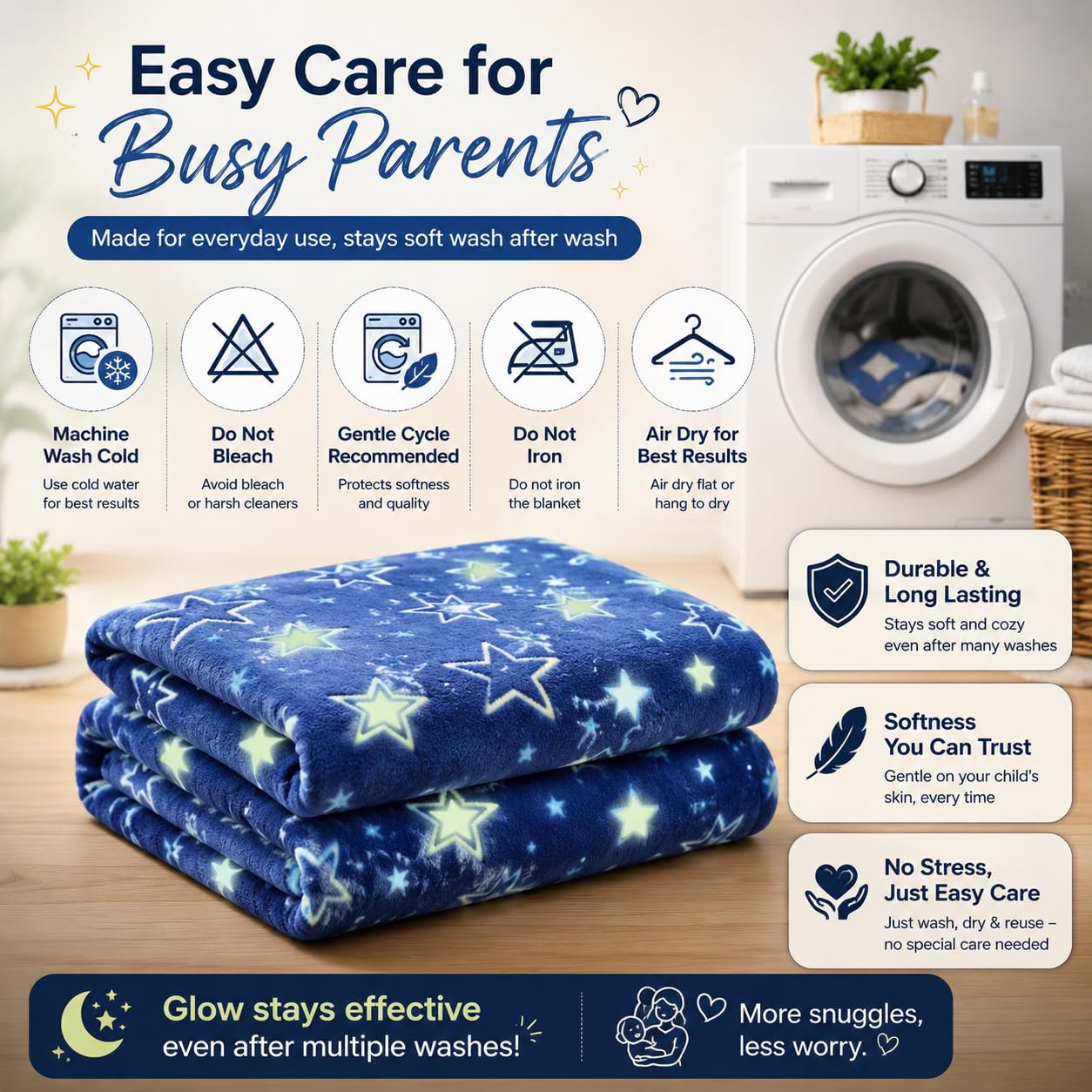 Glow in the Dark Kids Blanket | 300 GSM Flannel Fleece Throw | Magical Luminous Cartoon Star Night Sky Blanket | Gift for Boys & Girls Aged 3-10 Years |130 x 150 cm, Luminous Star Prints - KinderBloom