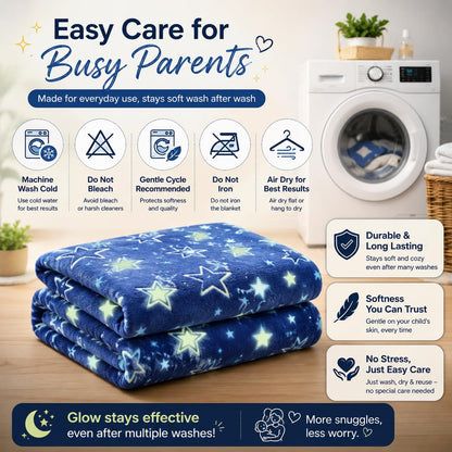 Glow in the Dark Kids Blanket | 300 GSM Flannel Fleece Throw | Magical Luminous Cartoon Star Night Sky Blanket | Gift for Boys & Girls Aged 3-10 Years |130 x 150 cm, Luminous Star Prints - KinderBloom