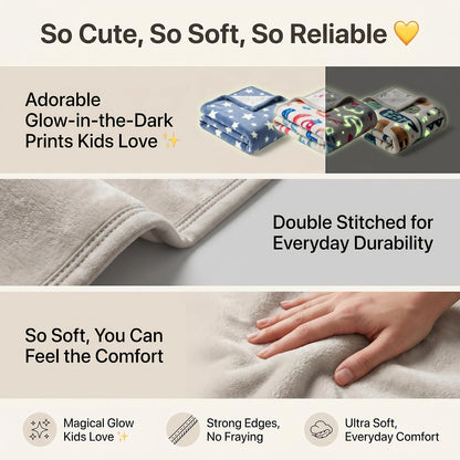 Glow in the Dark Kids Blanket | 300 GSM Flannel Fleece Throw | Magical Luminous Cartoon Star Night Sky Blanket | Gift for Boys & Girls Aged 3-10 Years |130 x 150 cm, Luminous Star Prints - KinderBloom