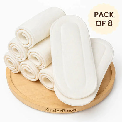 Heavy wetter organic cotton diaper pads pack of 8 for newborn baby cloth diapers - KinderBloom