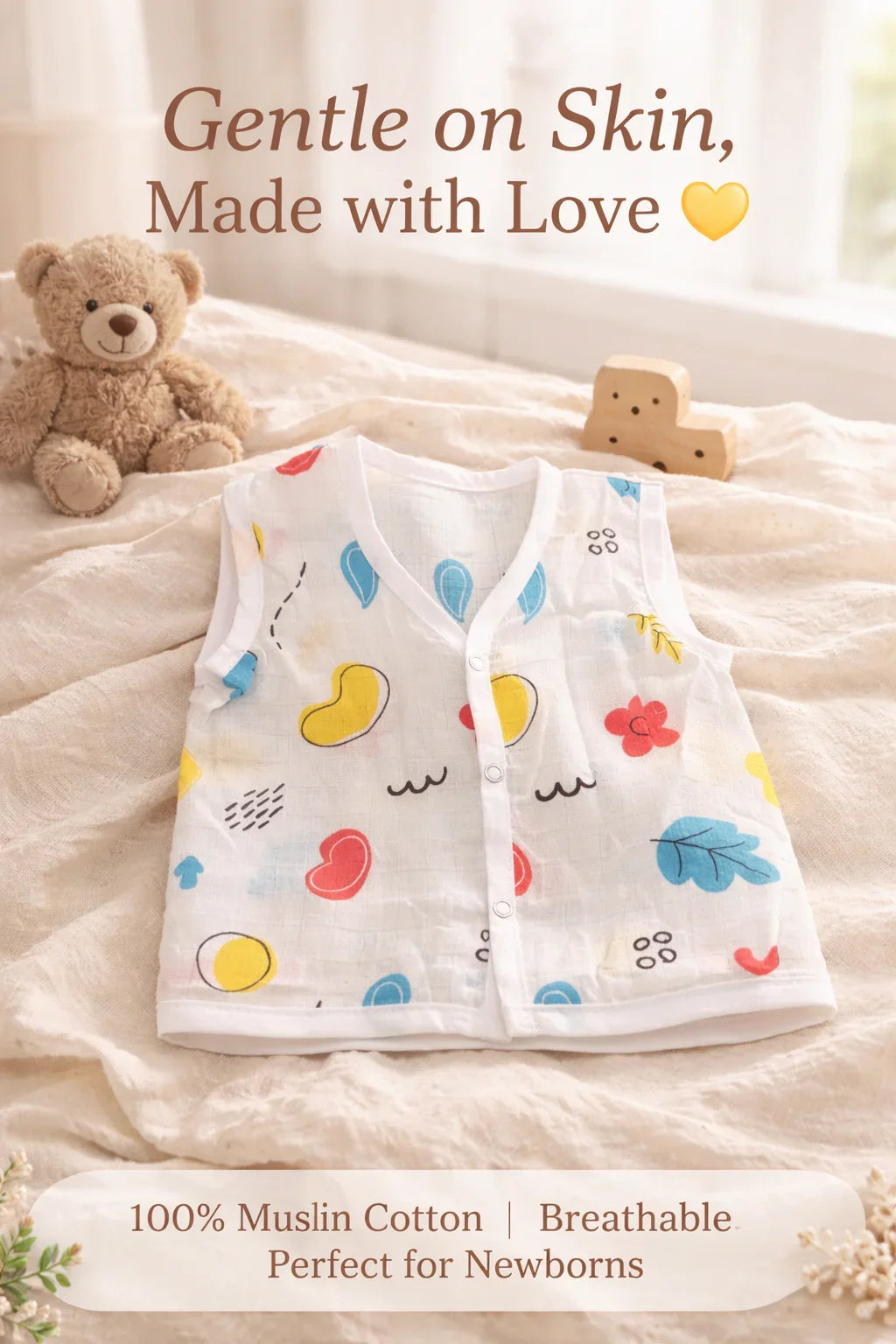 KinderBloom Muslin Cotton Baby Jabla for Newborns (0–6 Months) | Ultra‑Soft, Breathable & Rash‑Free Baby Clothing for Indian Weather - KinderBloom