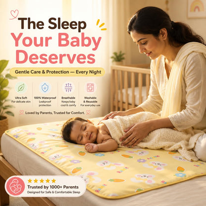 LittleNest Baby Mattress Protector | Extra Absorbent Quick Dry Sheet for Newborn Babies | Waterproof & Reusable Urine Pad for Cot & Bed | 50x70cm | Cute Rabbit Prints | Yellow/Pink/Blue - KinderBloom