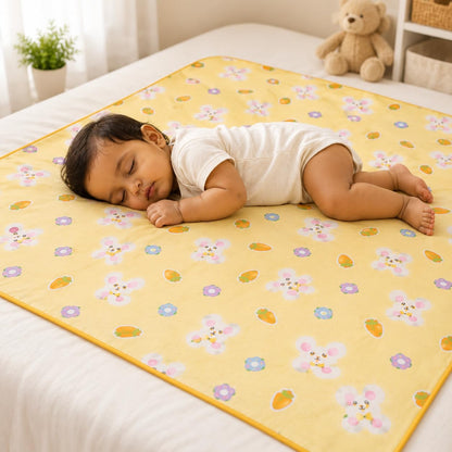 LittleNest Baby Mattress Protector | Extra Absorbent Quick Dry Sheet for Newborn Babies | Waterproof & Reusable Urine Pad for Cot & Bed | 50x70cm | Cute Rabbit Prints | Yellow/Pink/Blue - KinderBloom