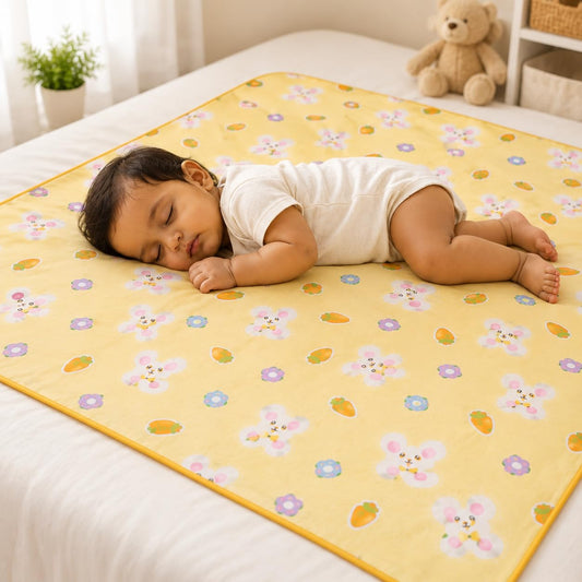 LittleNest Baby Mattress Protector | Extra Absorbent Quick Dry Sheet for Newborn Babies | Waterproof & Reusable Urine Pad for Cot & Bed | 50x70cm | Cute Rabbit Prints | Yellow/Pink/Blue - KinderBloom