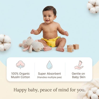 Muslin Cotton Baby Diaper Training Pants Reusable | Washable Cloth Diaper Pants | Super Absorbent | Rash Free | Soft on Skin | Pack of 6 - KinderBloom