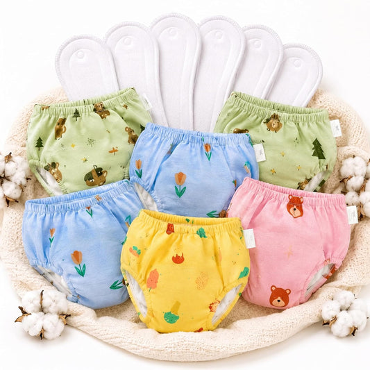 Muslin Cotton Baby Diaper Training Pants Reusable | Washable Cloth Diaper Pants | Super Absorbent | Rash Free | Soft on Skin | Pack of 6 - KinderBloom