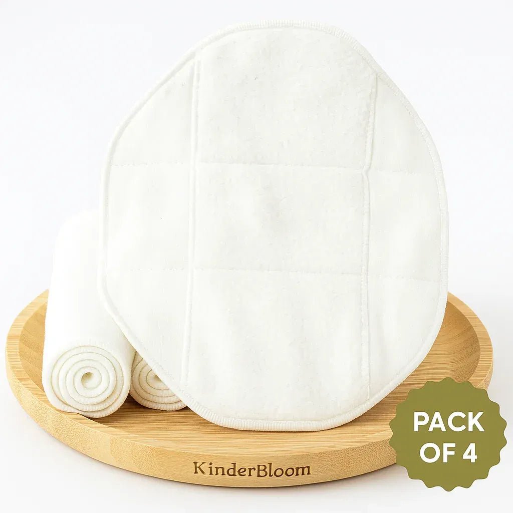 Organic Cotton Booster Pad – Pack of 4 | Reusable Cloth Diaper Booster Inserts for Newborns, Heavy Wetters & Sensitive Baby Skin - KinderBloom