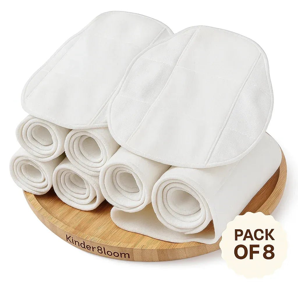 Organic Cotton Booster Pad – Pack of 8 | Reusable Cloth Diaper Booster Inserts for Newborns, Heavy Wetters & Sensitive Baby Skin - KinderBloom