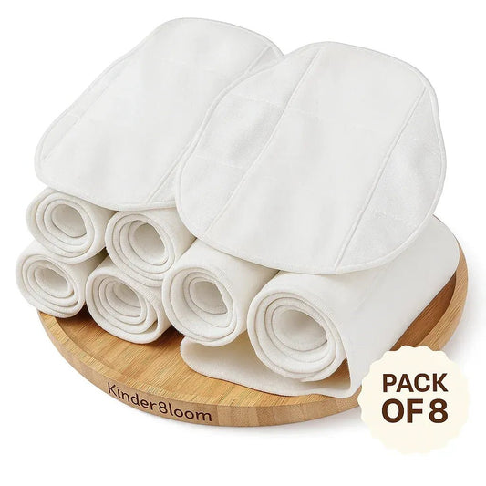 Organic Cotton Booster Pad – Pack of 8 | Reusable Cloth Diaper Booster Inserts for Newborns, Heavy Wetters & Sensitive Baby Skin - KinderBloom