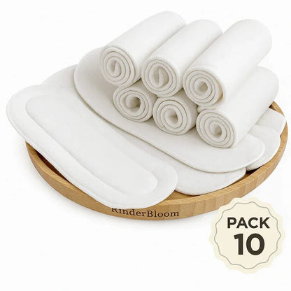 Pack of 10 Heavy Wetter Organic Cotton Diaper Pads for Newborn Babies – Reusable High‑Absorbency Cloth Diaper Inserts - KinderBloom