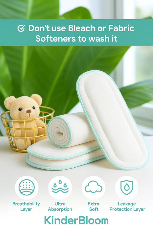 Organic Cotton Booster Pad – Pack of 8 | Reusable Cloth Diaper Booster Inserts for Newborns, Heavy Wetters & Sensitive Baby Skin - KinderBloom