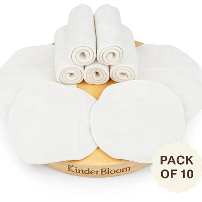 Pack of 10 organic cotton booster pads for newborn baby cloth diapers - KinderBloom