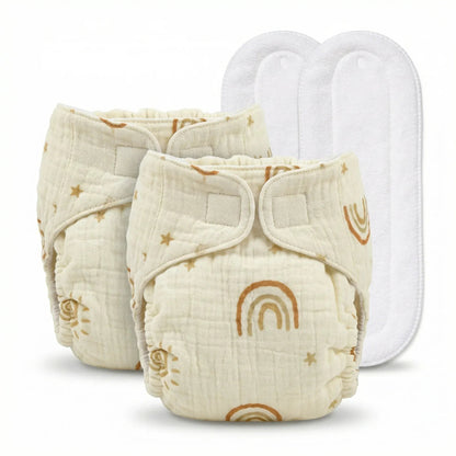 Pack of 2 Organic Crinckled Muslin Diaper with Cotton Pads - KinderBloom