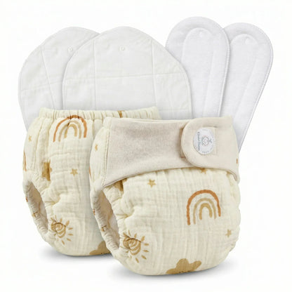 Pack of 2 Organic Reusable Muslin Diaper with Cotton & Booster Pad | KinderBloom India - KinderBloom