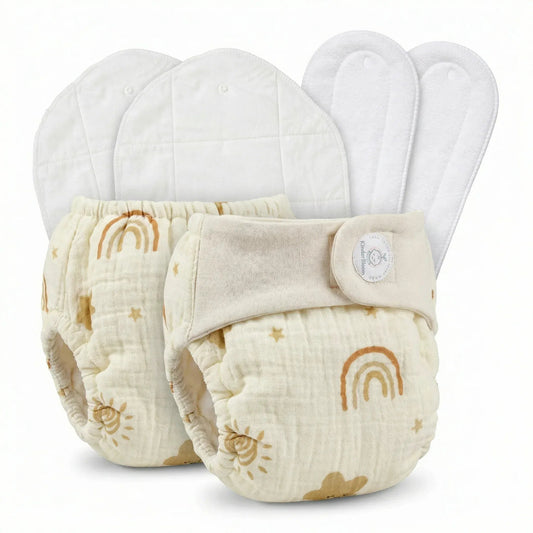 Pack of 2 Organic Reusable Muslin Diaper with Cotton & Booster Pad | KinderBloom India - KinderBloom