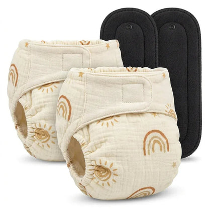 Pack of 2 Reusable Muslin Diaper with Bamboo Charcoal Pad | KinderBloom India - KinderBloom