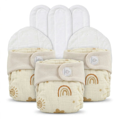 Pack of 3 Organic Reusable Muslin Diaper with Cotton & Booster Pad | KinderBloom India - KinderBloom