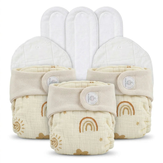 Pack of 3 Organic Reusable Muslin Diaper with Cotton & Booster Pad | KinderBloom India - KinderBloom