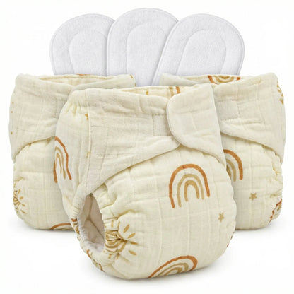 Pack of 3 Premium Organic Muslin Nappy with Booster Pad | KinderBloom India - KinderBloom