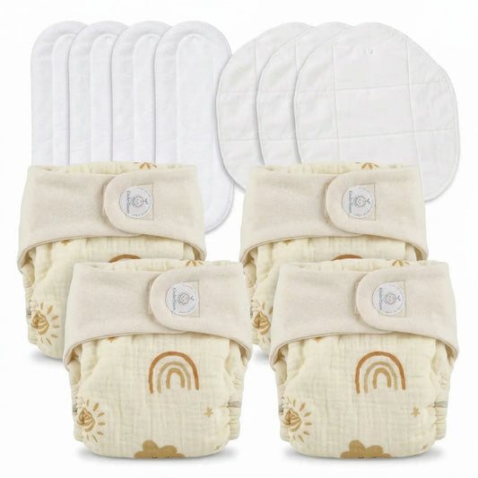 Pack of 4 Organic Muslin Cloth Diaper with Cotton & Booster Pad | KinderBloom India - KinderBloom