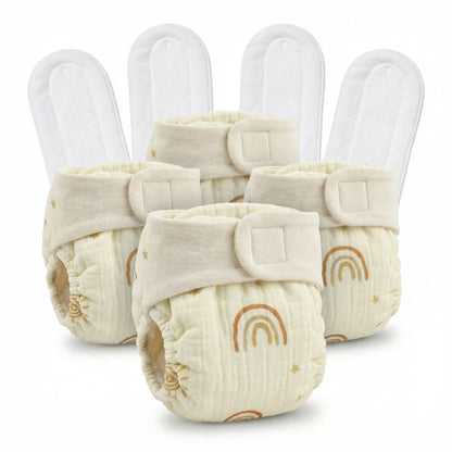 Pack of 4 Organic Reusable Muslin Diaper with Cotton Pad | KinderBloom India - KinderBloom