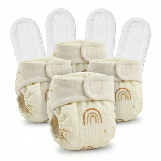 Pack of 4 Organic Reusable Muslin Diaper with Cotton Pad | KinderBloom India - KinderBloom