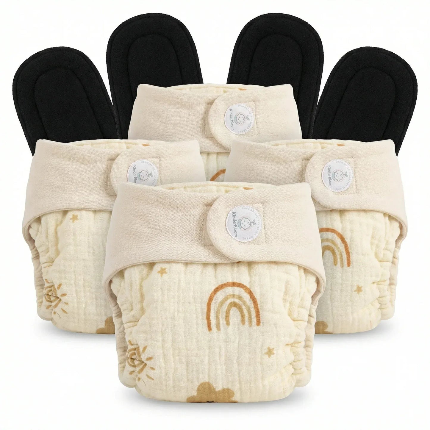 Pack of 4 Reusable Muslin Diaper with Bamboo Charcoal Pad | KinderBloom India - KinderBloom