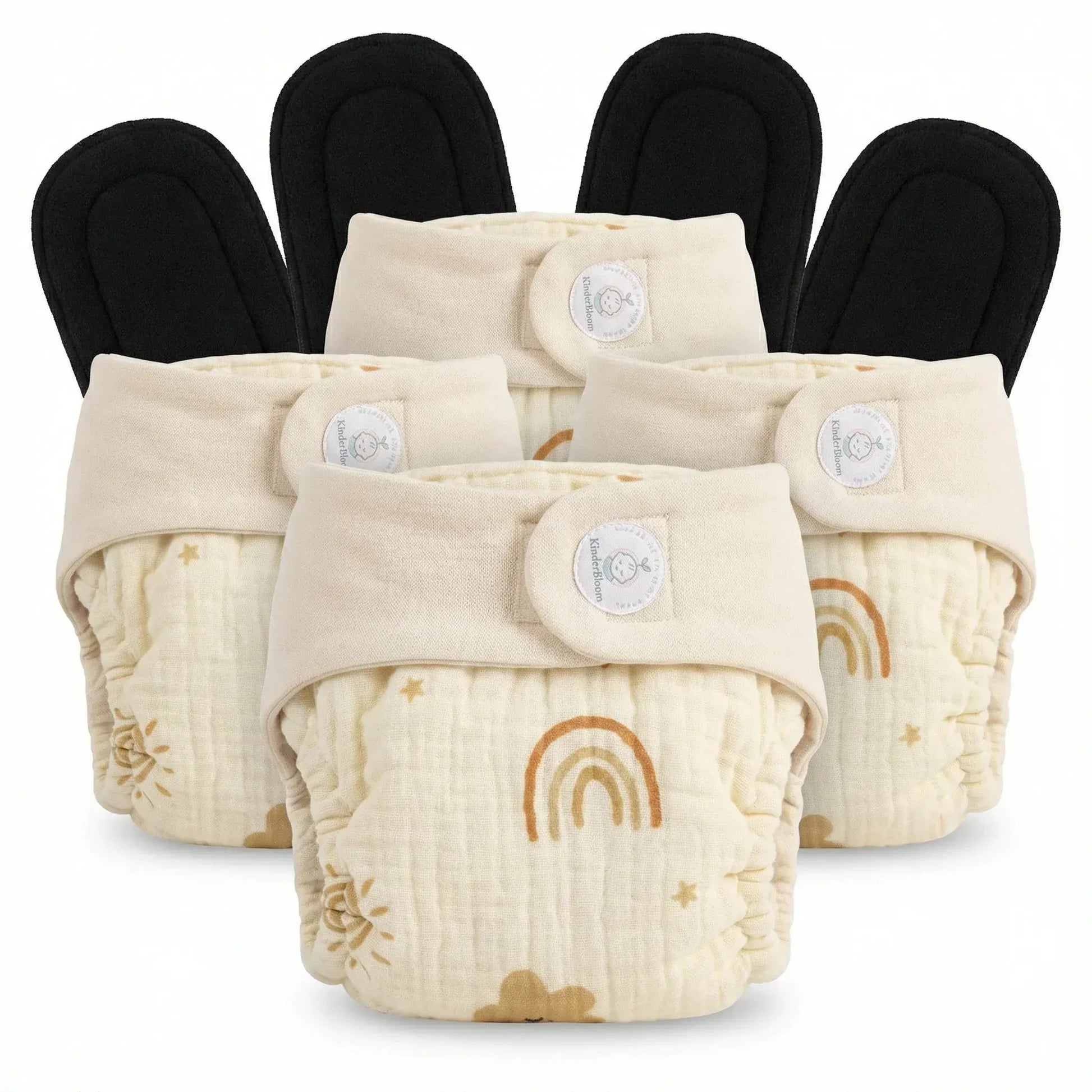 Pack of 4 Reusable Muslin Diaper with Bamboo Charcoal Pad | KinderBloom India - KinderBloom