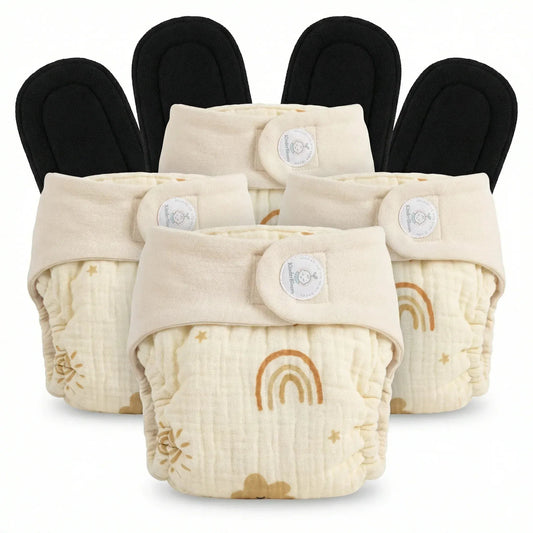 Pack of 4 Reusable Muslin Diaper with Bamboo Charcoal Pad | KinderBloom India - KinderBloom