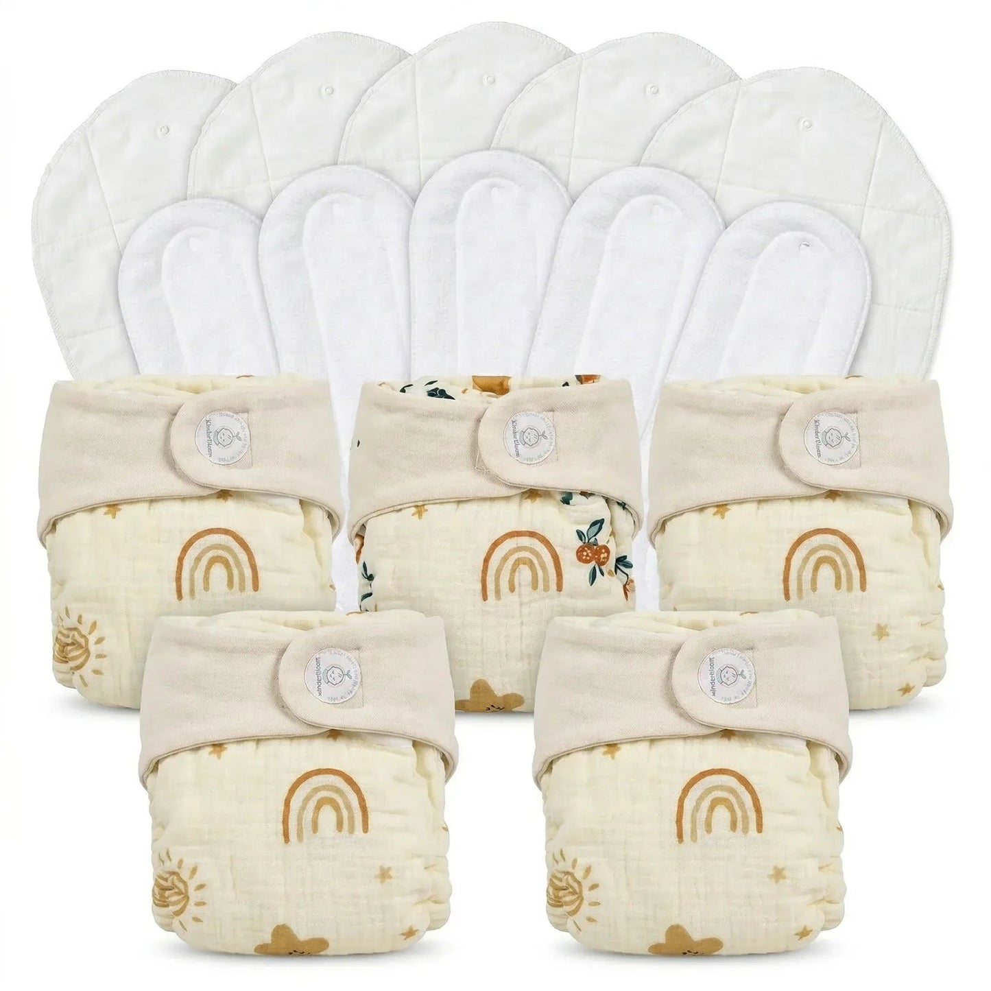 Pack of 5 Organic Muslin Cloth Diaper with Cotton & Booster Pad | KinderBloom India - KinderBloom