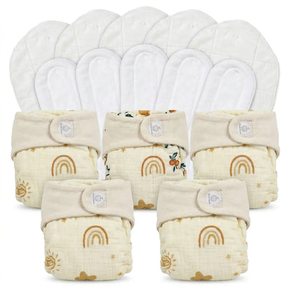 Pack of 5 Organic Muslin Cloth Diaper with Cotton & Booster Pad | KinderBloom India - KinderBloom