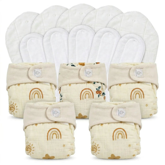 Pack of 5 Organic Muslin Cloth Diaper with Cotton & Booster Pad | KinderBloom India - KinderBloom