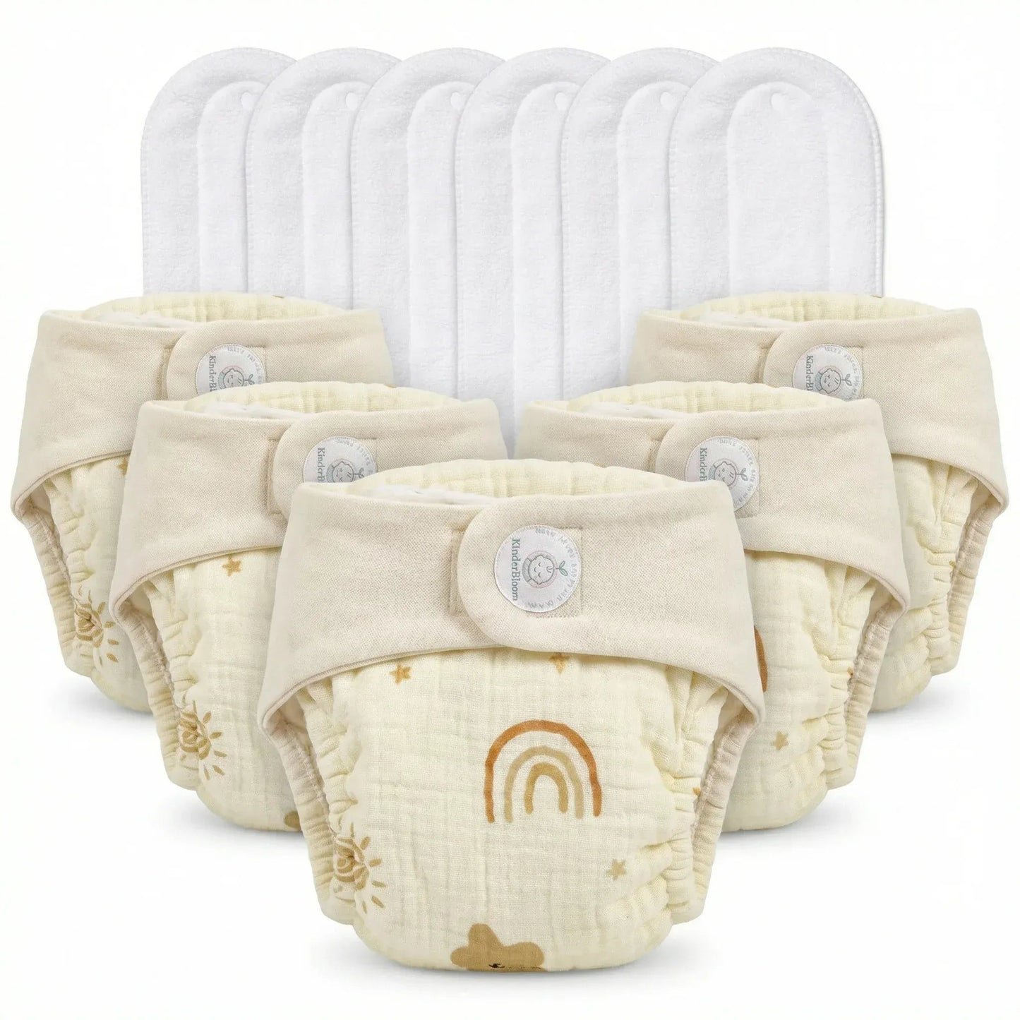 Pack of 5 Organic Reusable Muslin Diaper with Cotton Pad | KinderBloom India - KinderBloom