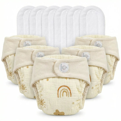 Pack of 5 Organic Reusable Muslin Diaper with Cotton Pad | KinderBloom India - KinderBloom