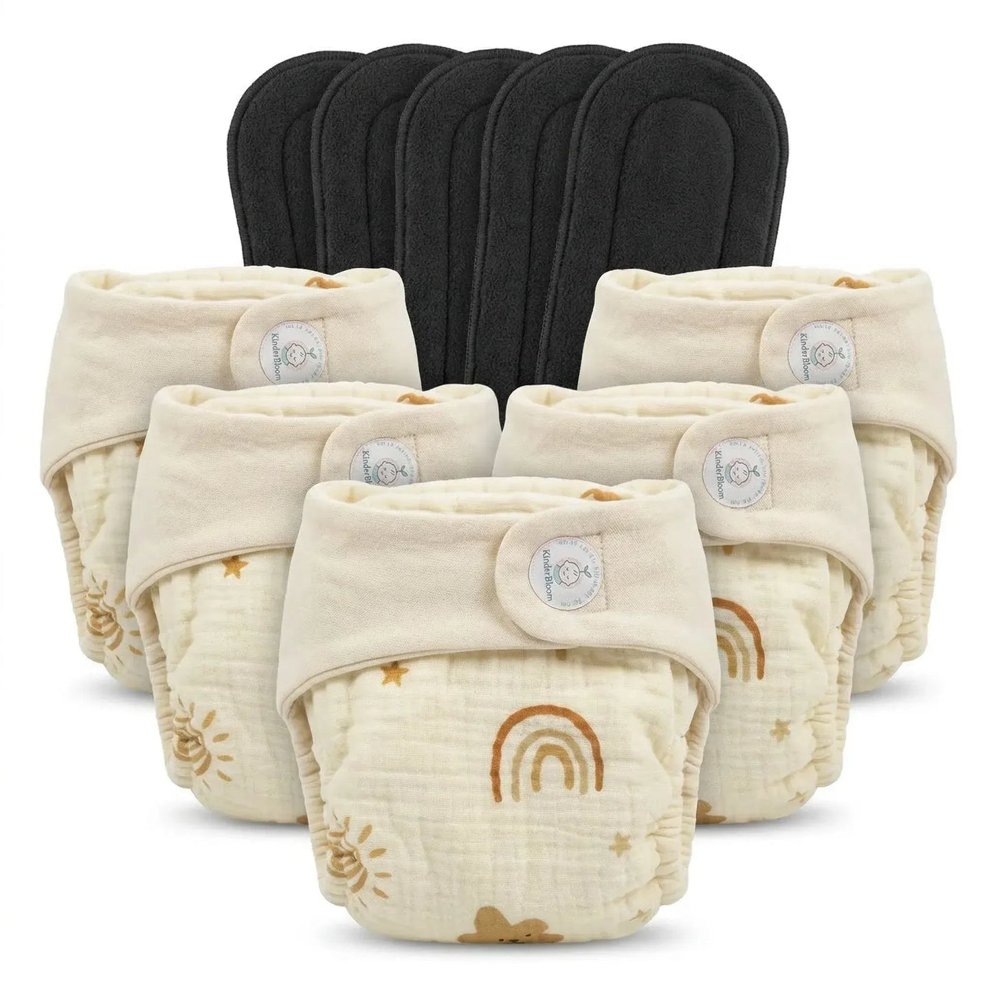 Pack of 5 Reusable Muslin Diaper with Bamboo Charcoal Pad | KinderBloom India - KinderBloom