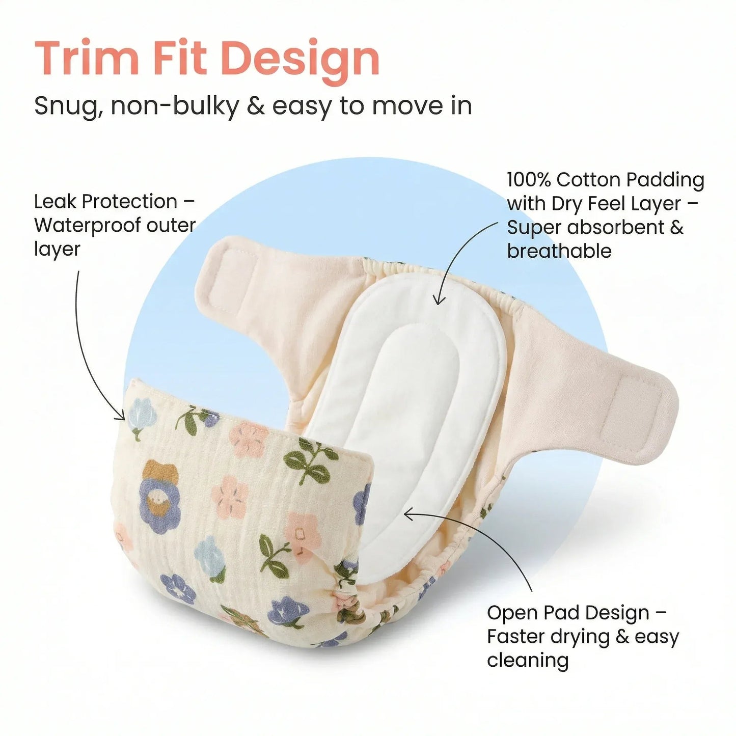 Pack of 6 Organic Muslin Cloth Diaper with Cotton & Booster Pad - KinderBloom