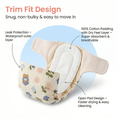 Pack of 6 Organic Muslin Cloth Diaper with Cotton & Booster Pad - KinderBloom