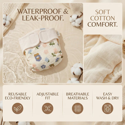 Pack of 6 Organic Muslin Cloth Diaper with Cotton & Booster Pad - KinderBloom