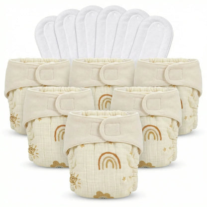 Pack of 6 Organic Reusable Muslin Diaper with Cotton Pad | KinderBloom India - KinderBloom