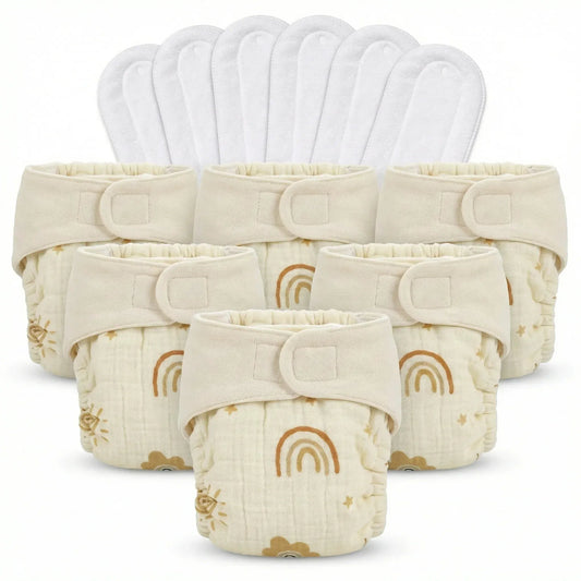 Pack of 6 Organic Reusable Muslin Diaper with Cotton Pad | KinderBloom India - KinderBloom